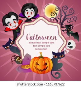 hello halloween card dracula cat pumpkin skull bat