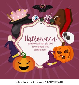 hello halloween card magic pot flat style