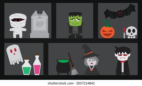 Hello halloween ghosts and object characters vector illustration