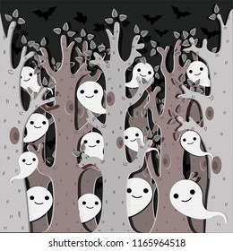 hello halloween party and cute ghost isolated,vector illustration.