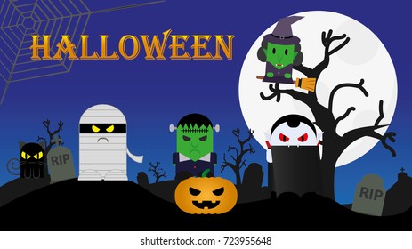 Hello Halloween Party. Flat illustration.