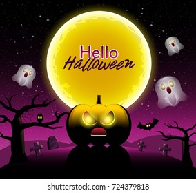 Hello Halloween , scary night backgrounds with pumpkin, vector illustration.