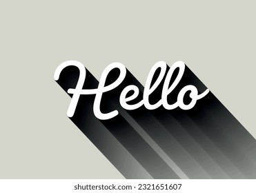 Hello hand draw lettering calligraphy with shadow on background. Summer apparel print design for card, poster, shirt. Minimalistic style tee print. Vector calligraphy illustration.