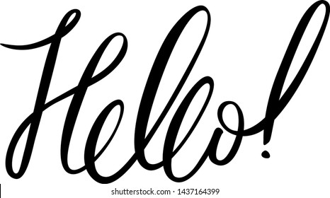 Hello hand draw lettering text to holiday design, celebration greeting card, calligraphy vector illustration. Simple logo, sign.