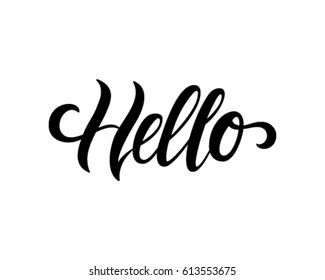 hello. Hand drawn calligraphy and brush pen lettering. design for holiday greeting card and invitation.
