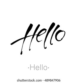 Hello hand drawn lettering. Black Calligraphy Inscription. Vector Illustration - for greeting card. 