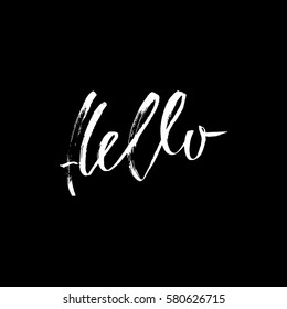 Hello hand drawn lettering. Modern calligraphy. Brush Pen lettering Hello. Handwritten vector Illustration