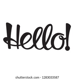 Hello in hand drawn style. Hello world. Lettering design concept. White background. Hand lettering typography. New year party. Hello quote message bubble. Hello symbol.