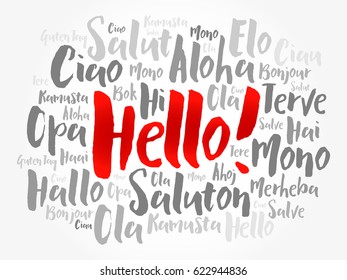 Hello hand drawn word cloud in different languages of the world, background concept