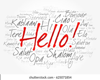 Hello hand drawn word cloud in different languages of the world, background concept