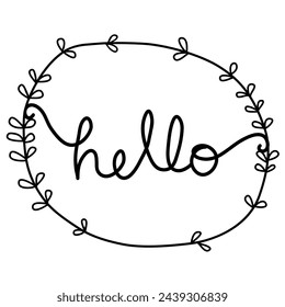Hello hand lettering black text on white background. Modern calligraphy style