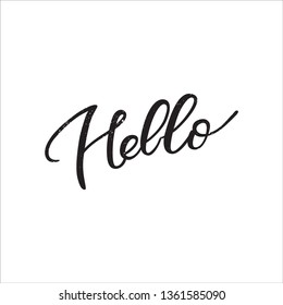 Hello hand lettering quote message isolated on white background. Calligraphic simple black and white logo for banner, poster, web. Vector illustration.