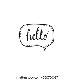 Hello Hand Written Words Calligraphy In A Speech Bubble Lettering