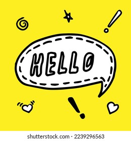 Hello, handwriting doodle speech bubble for banners, flyers, posters, social media, Sticker, Vector Illustration