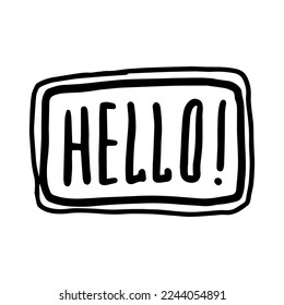 Hello, handwriting doodle speech bubble for banners, flyers, posters, social media, Sticker, Vector Illustration