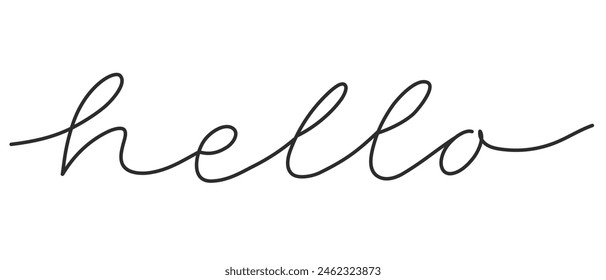 Hello. Handwriting outline brush lettering word. Hand drawn vector text. Isolated on background