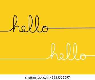 HELLO handwritten inscription continuous one line drawing isolated vector illustration on yellow background.