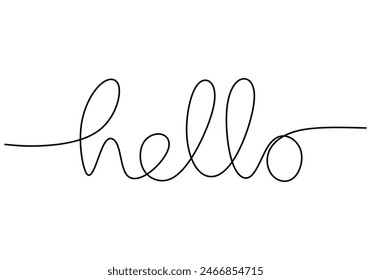 Hello handwritten inscription. One line drawing of phrase hand writing calligraphy card lettering isolated on white background.