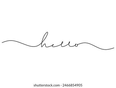 Hello handwritten inscription. One line drawing of phrase hand writing calligraphy card lettering isolated on white background.