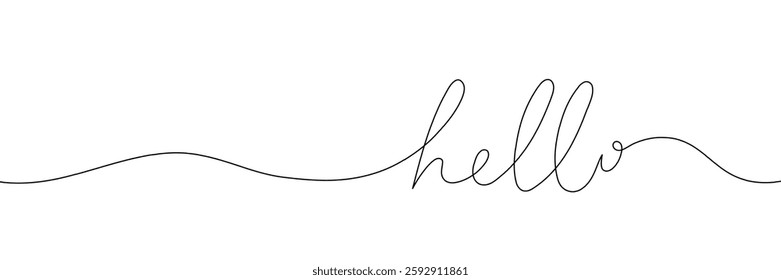 HELLO handwritten lettering. Hand drawn lettering.. One line driving the phrase. Vector illustration.