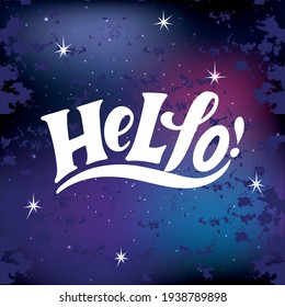 Hallo! handgeschriebener Text. Moderne Pinselkalligraphie, handgeschriebene Schrift auf blauem, strukturiertem Hintergrund. Vektorgrafik, Slogan hallo. Welt hallo Tag, 21. November. Funny Maling Grußwort