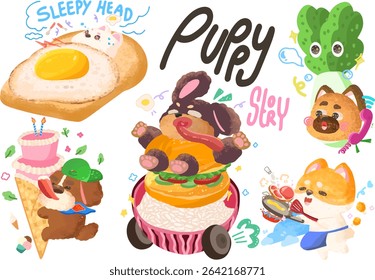 Hello Again~♡
Here more details regarding this File:
Title: puppy story
file type: EPS

What you can do with this?
Sticker or Design for Totebag and or Shirt
Thank you in advance~