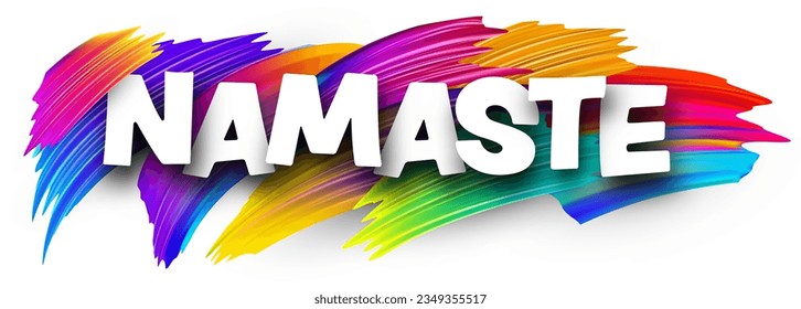 Hello at hindi paper word sign with colorful spectrum paint brush strokes over white. Vector illustration.