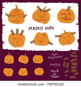 Hello Holiday! This is Halloween pumpkins memo note pad, Enjoy the design emotion face by cute tape with cute pad note, Write something on memo pad for tell the kids, Hello, Trick or Treat, HAVE FUN!