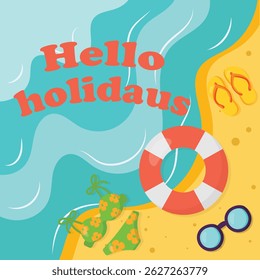 Hello holidays beach top view