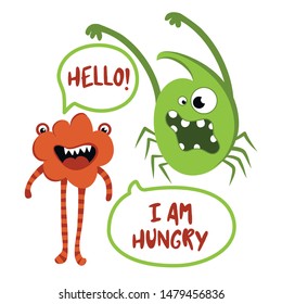 Hello! I am hungry. - Hand drawn vector illustration. Halloween color poster. Good for scrap booking, posters, greeting cards, banners, textiles, gifts, shirts, mugs or other gifts.