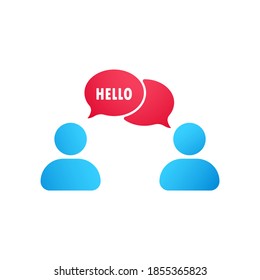 Hello icon flat. People talking icon. Dialog icon. Conversation, communication user with speech bubbles. Chat, speak sign, talk icon.