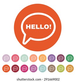 The hello icon. Greet and hi symbol. Flat Vector illustration. Button Set