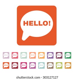 The hello icon. Greet and hi symbol. Flat Vector illustration. Button Set