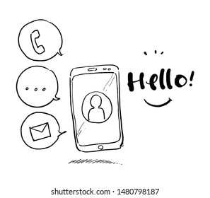 hello icon hand drawn white background