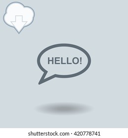 Hello icon with shadow. Cloud of download with arrow.