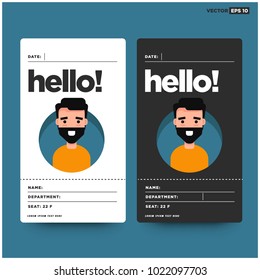 Hello ID Tag Card with Name Department Details and Man Illustration for Meetings and Seminars