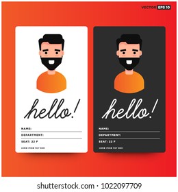 Hello ID Tag Card with Name Department Details and Man Illustration for Meetings and Seminars