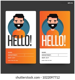 Hello ID Tag Card with Name Department Details and Man Illustration for Meetings and Seminars