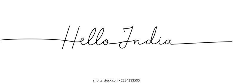 Hello India - word with continuous one line. Minimalist drawing of phrase illustration. India country - continuous one line illustration.