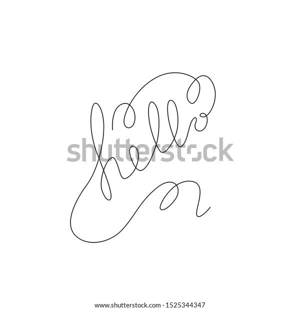 Hello\
inscription continuous line drawing, hand lettering small tattoo,\
print for clothes, emblem or logo design, one single line on a\
white background, isolated vector\
illustration.