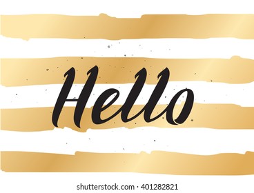 Hello inscription. Greeting card with calligraphy. Hand drawn lettering design. Photo overlay. Typography for banner, poster or apparel design. Vector typography.