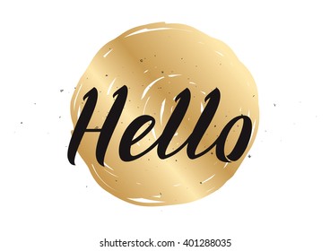 Hello inscription. Greeting card with calligraphy. Hand drawn lettering design. Photo overlay. Typography for banner, poster or apparel design. Vector typography.