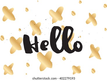 Hello inscription. Greeting card with calligraphy. Hand drawn lettering design. Photo overlay. Typography for banner, poster or apparel design. Vector typography.