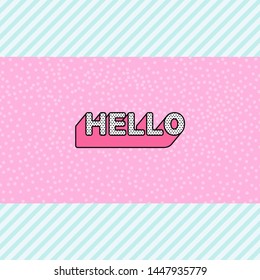 Hello Inscription On Pink Doll Lol Pattern With Blue Stripes Background