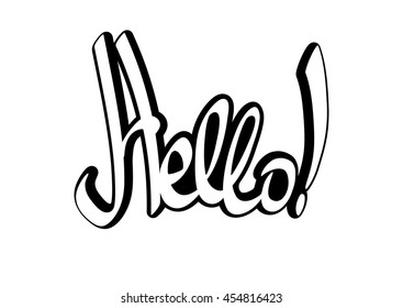 Hello, isolated sticker, calligraphy lettering, word design template, vector illustration