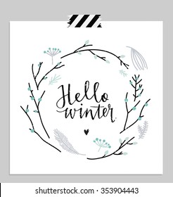 Hello January Branches Leaves Round Frame Stock Vector (Royalty Free ...