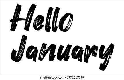 Hello January Brush Hand drawn writing Typographic Text on White Background 