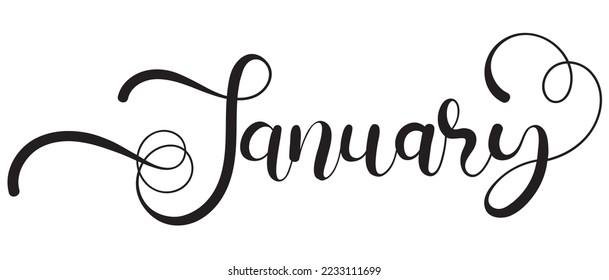 Hello January calligraphy. JANUARY month Vector with ornaments. Illustration January calendar