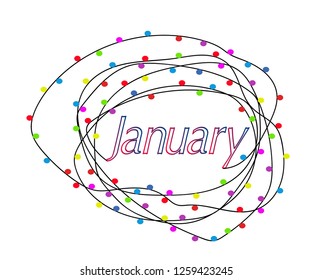 Hello January cute lighting vector illustration lighting wire style - Vector
