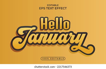 Hello january editable 3d text effect design
